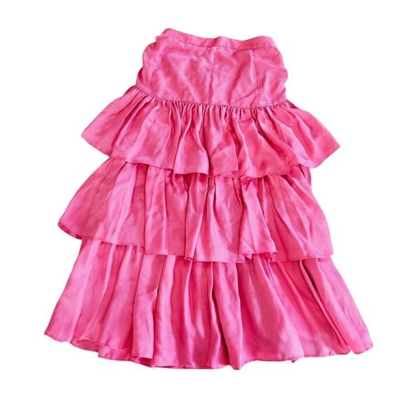 NWT Cinq a Sept Rowan Tiered Satin Ruffle Silky Midi Skirt in Primrose Pink 2 - Picture 3 of 10